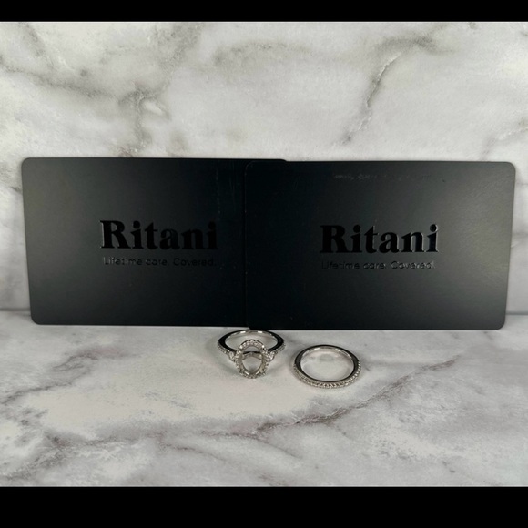 Platinum 3 Stone Halo Diamond Band Engagement Ring & Matching Diamond Band - Picture 2 of 5